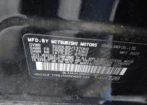 2022 Mitsubishi Mirage Es/Le from USA, damaged, VIN ML32AUHJ5NH007385